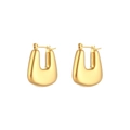 Polished 18K gold plated thick U-shaped stainless steel hoop earrings in pair - Gold Chunky Flat Trapezoid Hollow Hoop