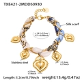 Bracciale in acciaio inossidabile dorato con sciarpa di seta e ciondoli a cuore - Bracciale (TXE421-2) / 14+3cm
