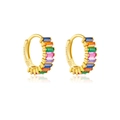 S925 sterling silver gold hoop earrings with multi-color rainbow baguette zircons - 925 Silver / 18K Gold Rainbow