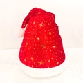 Red velvet Santa hat with golden stars and white plush trim for Christmas party - Thin Single Layer Velvet Gold Star Hat