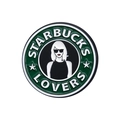 Round green cartoon cat badge with Starbucks Lovers text and woman with sunglasses - Starbucks Lovers Style (QHXZ327)