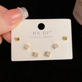 Elegant six-piece gold earring set with square studs and sparkling cubic zirconia stones - Gold-Rhinestone Square Set (119#)
