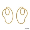 Minimalist spiral abstract geometric earrings in a polished golden metallic finish - Abstract Spiral Loop (KD3269) / Gold
