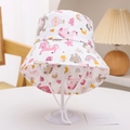 Detail of kids sun hat with unicorn prints and adjustable white chin strap - Creamy White Unicorn