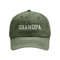 Macro detail of white GRANDPA embroidery on dark army green washed cotton baseball cap - Adult(56-60cm) / Dark Green - Grandpa