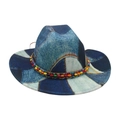 Cappello da cowboy in denim patchwork blu con fascia di perline colorate e cuciture - Taglia unica / Blu Reale