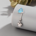 Silber-Bauchnabelpiercing aus Titan mit blauen Steinen und weißem herzförmigem Stein - Blaue Zirkonia Katzenohr + Herzanhänger (Rechts Einzel) (A411-2#) / Titanlegierung 0,8mm Dünner Stab