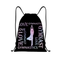 Detalle del diseño de gimnasia impreso en la mochila de cordón negra de poliéster - Gimnasia LOVE Cielo Estrellado Púrpura (jiayingskd54)
