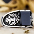 Vintage men's ring with black square onyx stone and double-headed eagle engraving - US 6 / AJZ3582-Square Black Stone Eagle