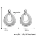 Silver hollow teardrop earrings in polished stainless steel with product dimensions - Steel Color Hollow Teardrop Style (F1134)