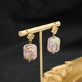 Baroque baroque pearl earrings with iridescent purple finish and wavy golden metal studs - Square Fold Stud Purple Square Baroque
