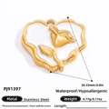 18k gold plated heart rose pendant in stainless steel with elegant white floral detail - PJ91397-Gold Heart with Rose Charm (Large)
