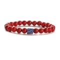 Detail of American flag beaded bracelet with red turquoise beads and blue star cube charm - Red Turquoise Short