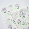 White tissue paper with purple tulip patterns showing smooth and wrinkled textures - Tulip Sydney Paper [Purple]