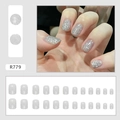 Glitter silver French press-on nails set R779 with 24 pieces in various sizes - Glitter Full Wrap (R779)