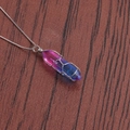 Handcrafted hexagonal crystal pendant necklace with blue and pink gradient wrapped in silver wire - A-NSN0236 Platinum Copper Box Chain