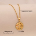 Golden stainless steel necklace with sun pendant and colorful zircons on beige paper - Round Relief Sun Style (4#)