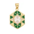 Vintage green enamel hexagon pendant with central oval zircon in gold finish - M036025-B-Green (Hexagon)