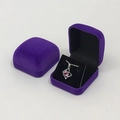 Purple velvet jewelry gift box featuring a silver heart necklace with pink gemstone - Purple Exterior/Black Interior/Black Insert