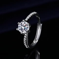 Adjustable silver-toned ring featuring a round brilliant zircon with side accent stones - Platinum (two Carats) Ljz-109 / Adjustable Open