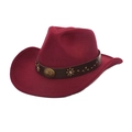 Burgundy felt cowboy hat with wide brim and decorative leather band with metal studs - M(56-58cm) / Burgundy