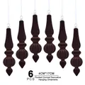 Set of 6 dark brown flocked cone Christmas ornaments with white hanging strings - Coffee