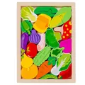 3D wooden vegetable puzzle for kids with carrot, tomato, and eggplant shaped blocks - Large Vegetable Style