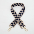 Adjustable beige and navy herringbone jacquard strap with gold-tone hardware for handbags - Style 164 - Beige Dark Blue (Gold Hook)
