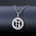 Romantic silver necklace featuring a sparkling round pendant with embracing couple silhouette - NZ13 Couple Silhouette