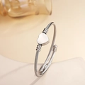 Silver cable texture cuff bracelet with a polished heart charm in stainless steel - 89# Steel Color Sz630