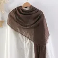 Solid brown cotton linen scarf with pleated texture in caramel color shade 61 - Caramel color