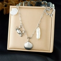 Silver stainless steel marine necklace with shell, crab, heart, and pearl charms - Necklace (N3714)