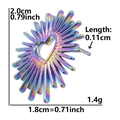 Macro view showing dimensions and weight of rainbow heart-shaped stainless steel earring - Sun Rays Heart / Colorful