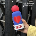 Blue and white 316 stainless steel vacuum flask with red heart and spherical lid - 350ml / Red Spherical Lid / Blue Red White Heart