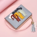 Grey small women's wallet with cute cat leather patches and tassel keychain charm - Blue