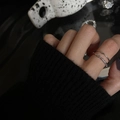 Minimalist double-layered silver ring with black zircon for women in an open design - No. 41 Open Ring