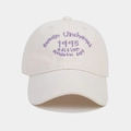 Close-up of vintage athletic embroidery on a cream cotton canvas baseball cap - Adjustable / Beige