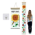 Canvas height chart with sunflower and bee pattern including wooden hangers and hooks - Sunflower Bee