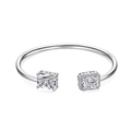 S925 sterling silver spring bangle with two square clear ice-cut zircon stones - White Stone/Double Square