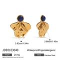Pendientes de abanico en acero inoxidable dorado con piedras lapislázuli azul - Pendientes de Abanico Irregular Dorado con Lapislázuli (JDE0103040)