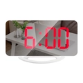 White LED mirror digital alarm clock with red numerals and curved stand base - White Shell Red Light