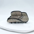 Classic British style beige acetate cowboy hat hair claw clip with black polka dots - Beige Black Polka Dot Hat Style