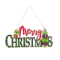 Targa di Natale in legno a quadri con motivi di albero verde e scatola regalo rossa - Rosso/Verde (Quadri Verdi e Neri)