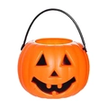 Classic orange Halloween pumpkin candy bucket with black handle and carved face design - Small Triangle-eye Pumpkin Bucket