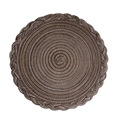 Round braided placemat in brown and beige woven yarn with decorative lace edges - Coffee