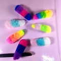 Plush rainbow faux fur hair clip in colorful gradient shades for winter styling - Rainbow Waterdrop Mixed Colors
