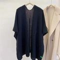Classic black knitted shawl cape wrap for women made of warm soft faux cashmere fabric - Black