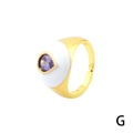 Adjustable gold open ring with white enamel and a purple pear-shaped zircon stone - White Enamel-Purple Teardrop Zirconia