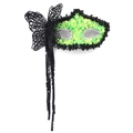 Green sequined masquerade mask with black lace butterfly and long tassels for parties - Side Butterfly Tassel Ribbon Style / Green