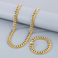 Conjunto de collar y pulsera de cadena cubana dorada con cierre cuadrado en base gris - Pulsera 20CM / 10mm Dorado